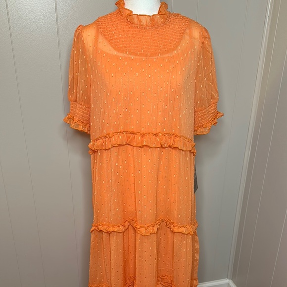 NWT Double D Ranch Orange Ruffle Smocked Maxi Dress